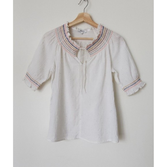 Madewell Tops - Madewell Rainbow Smocked Short Sleeve Peasant Blouse Top Size S